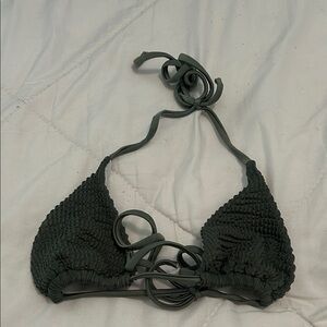 Dark Green Textured Bikini Top